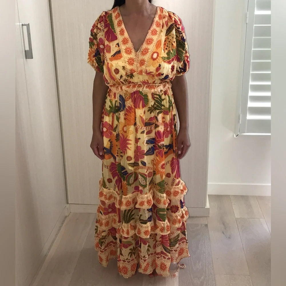 FARM Rio Yellow Rio Tapestry Maxi Dress sz small - Picture 4 of 12